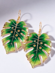 Boucles d'oreille Monstera - feuille verte dégradée contour doré