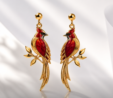 Boucles d'oreilles Cardinal - oiseau rouge emblématique de La Réunion